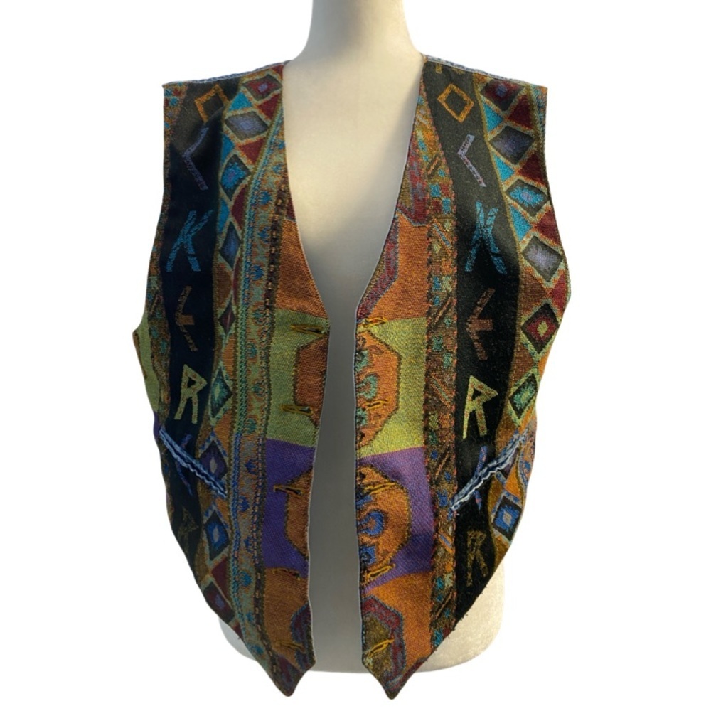 Vintage Reversible Vest Aztec Western Boho Hippie Casual Size Large